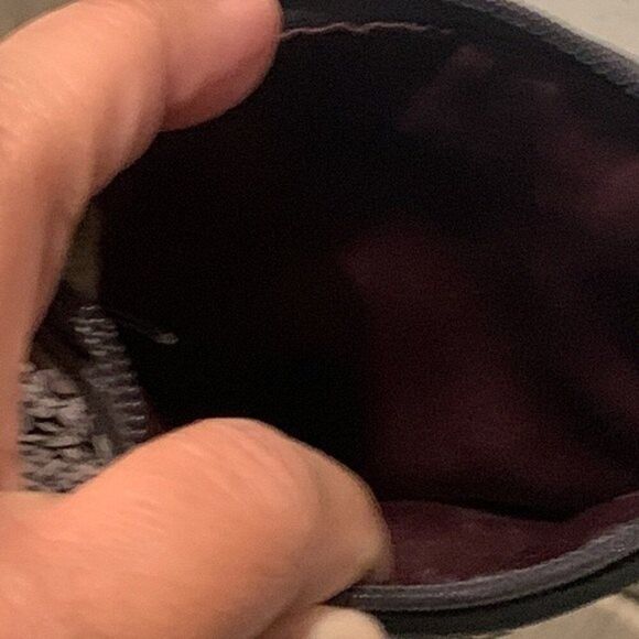 Coach Sequin Wristlet Clutch Pouch Leather Trim Zip Up Wallet Silver W/ Hang Tag - Picture 7 of 10